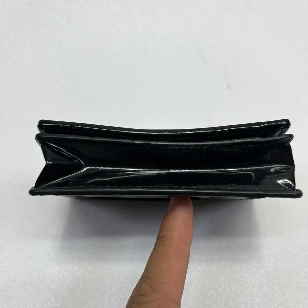 Coach Wallet Card Holder Black Patent Leather Bifold Monogram Coin Purse Y2k